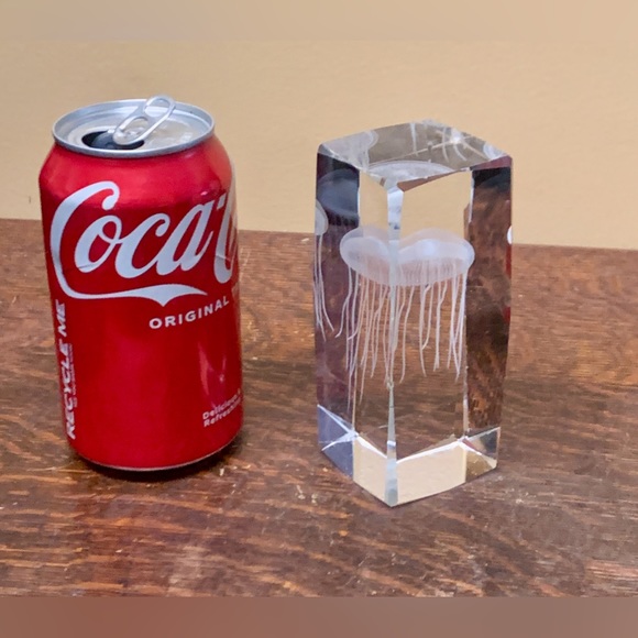 3D Jellyfish Etched Solid Faceted Lead Crystal Decorative Paperweight - Picture 7 of 16